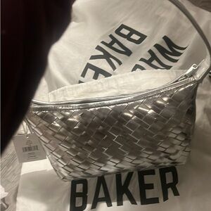 Walter Baker Metallic Silver Woven Shoulder Bag